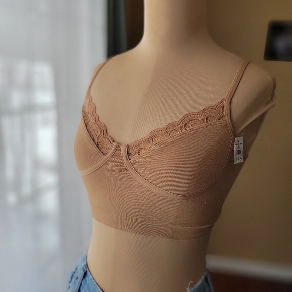 Aerie For Good Seamless Lace Trim Bralette - Tan Size XS NWT - Picture 3 of 9